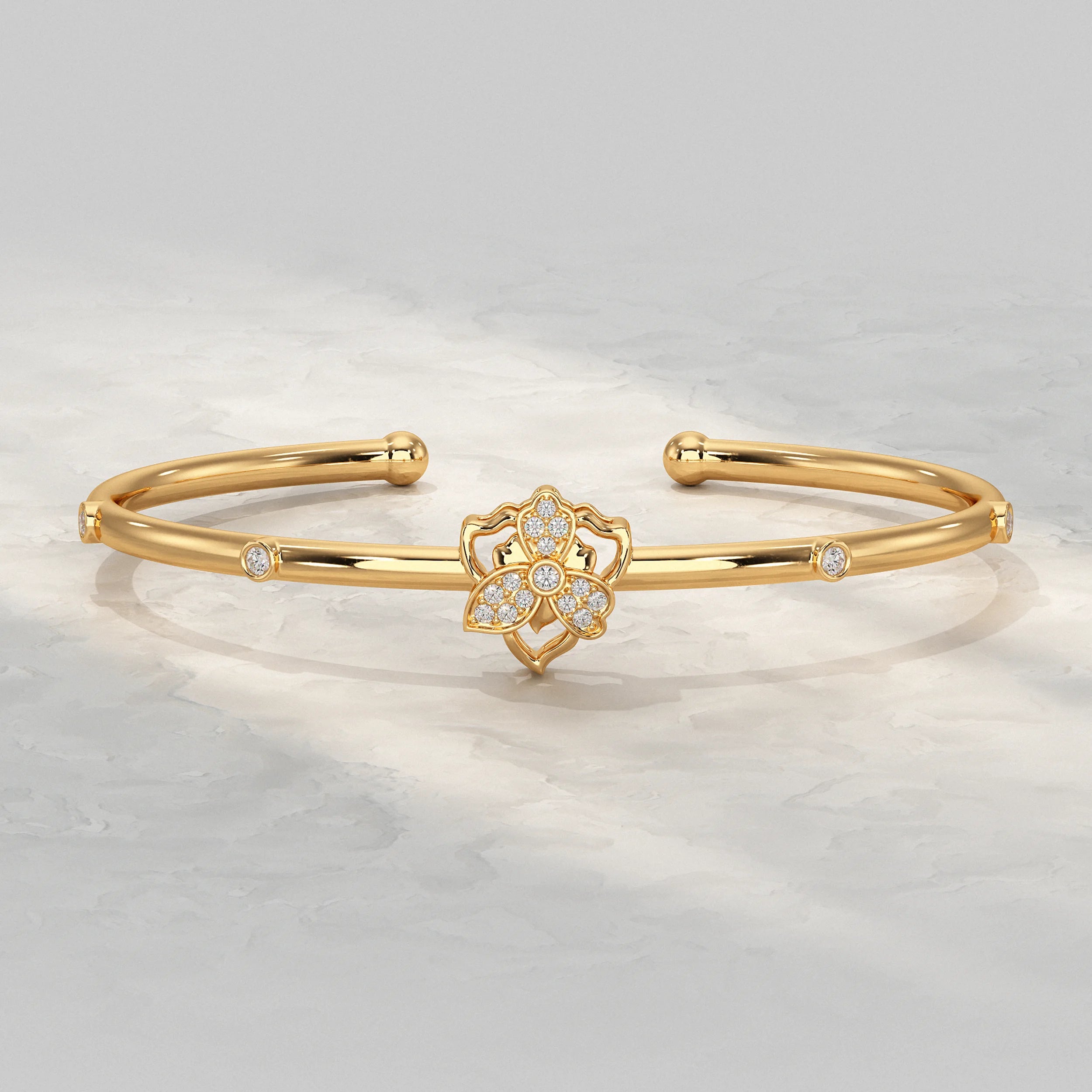 Flower Lab Diamond Open Bangle Bracelet