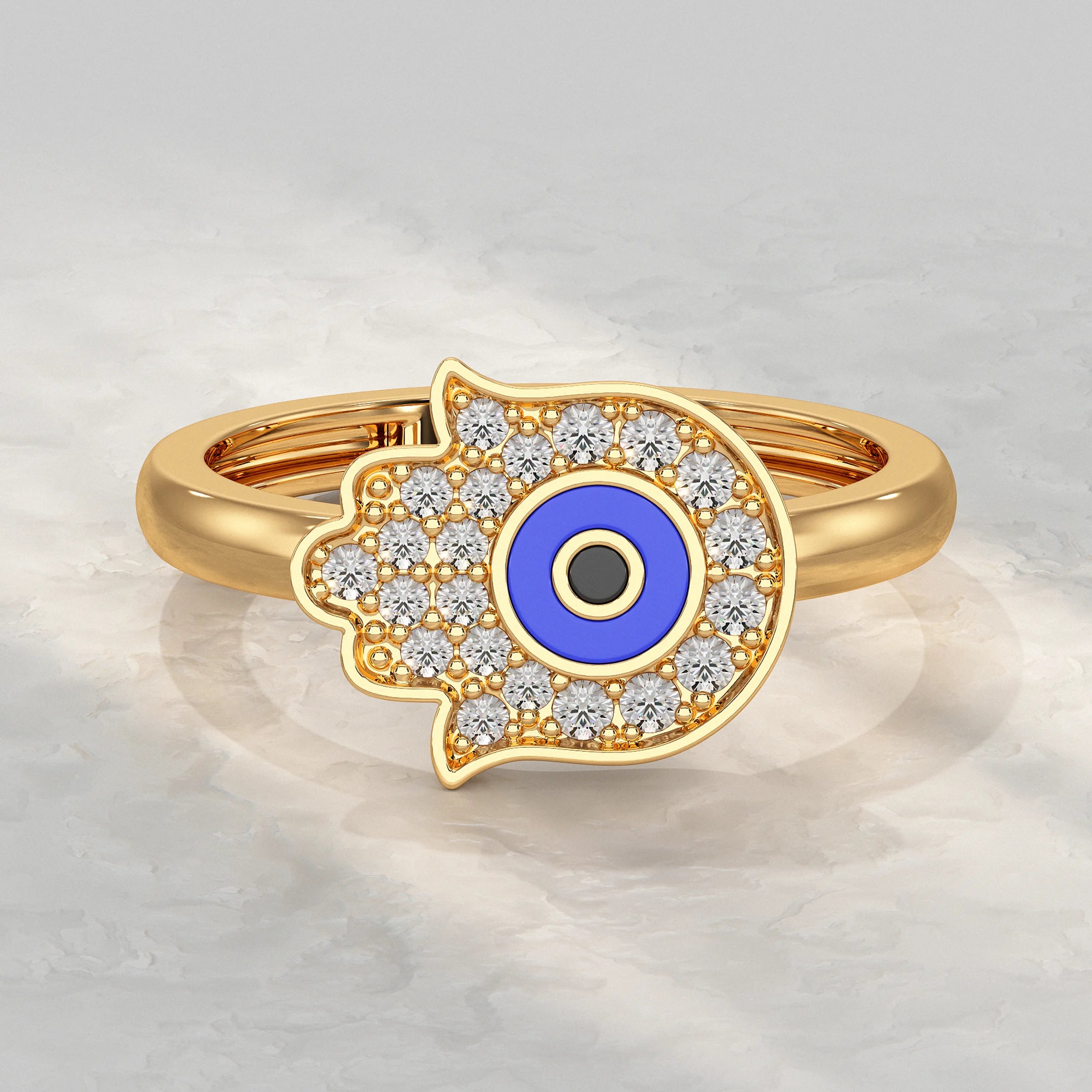 Hand Hamsa Evil Eye Lab Diamond Ring Rings