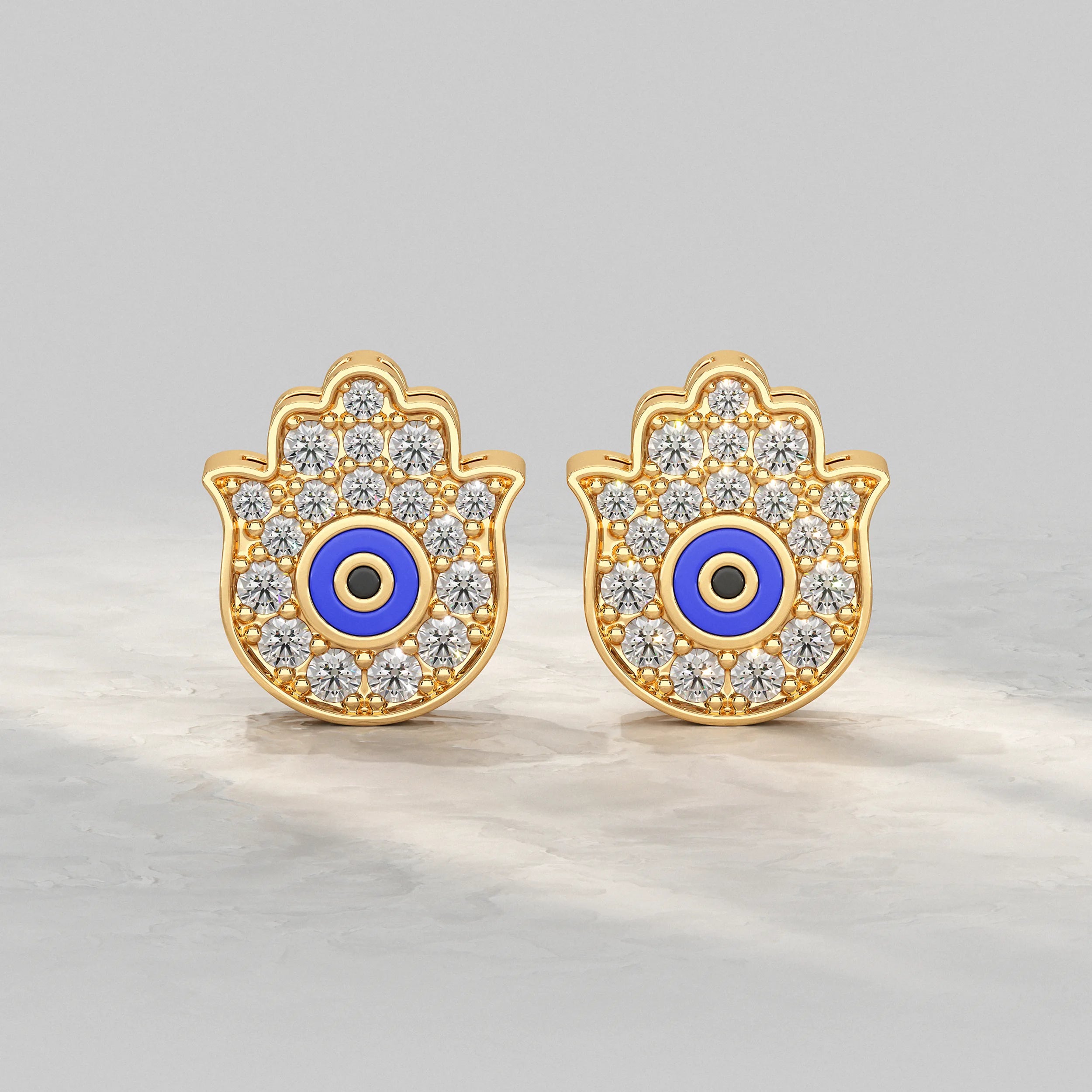 Hand Hamsa Evil Eye Lab Diamond Stud Earrings Earrings