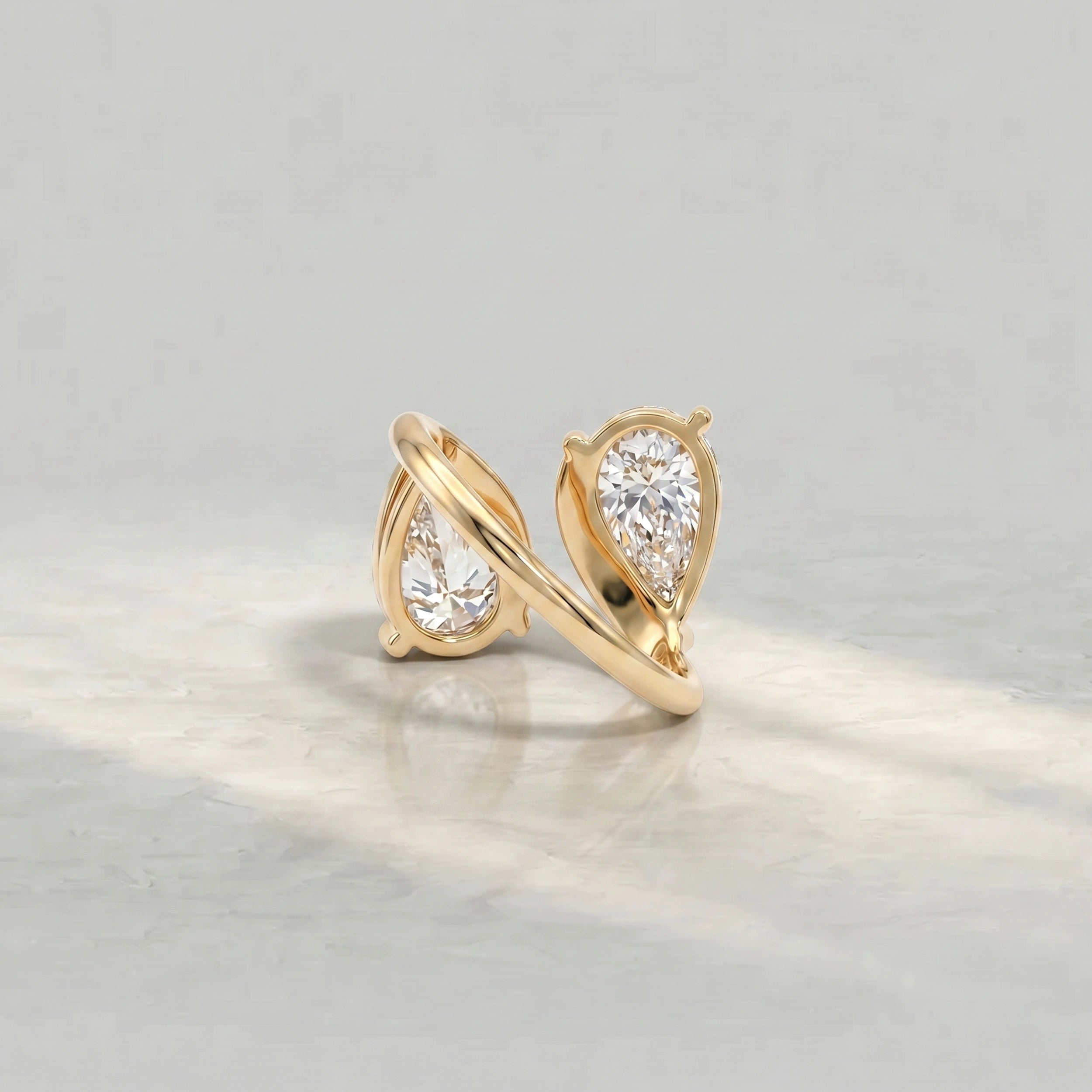 Bypass Pear Lab Diamond Two Stone Ring Rings