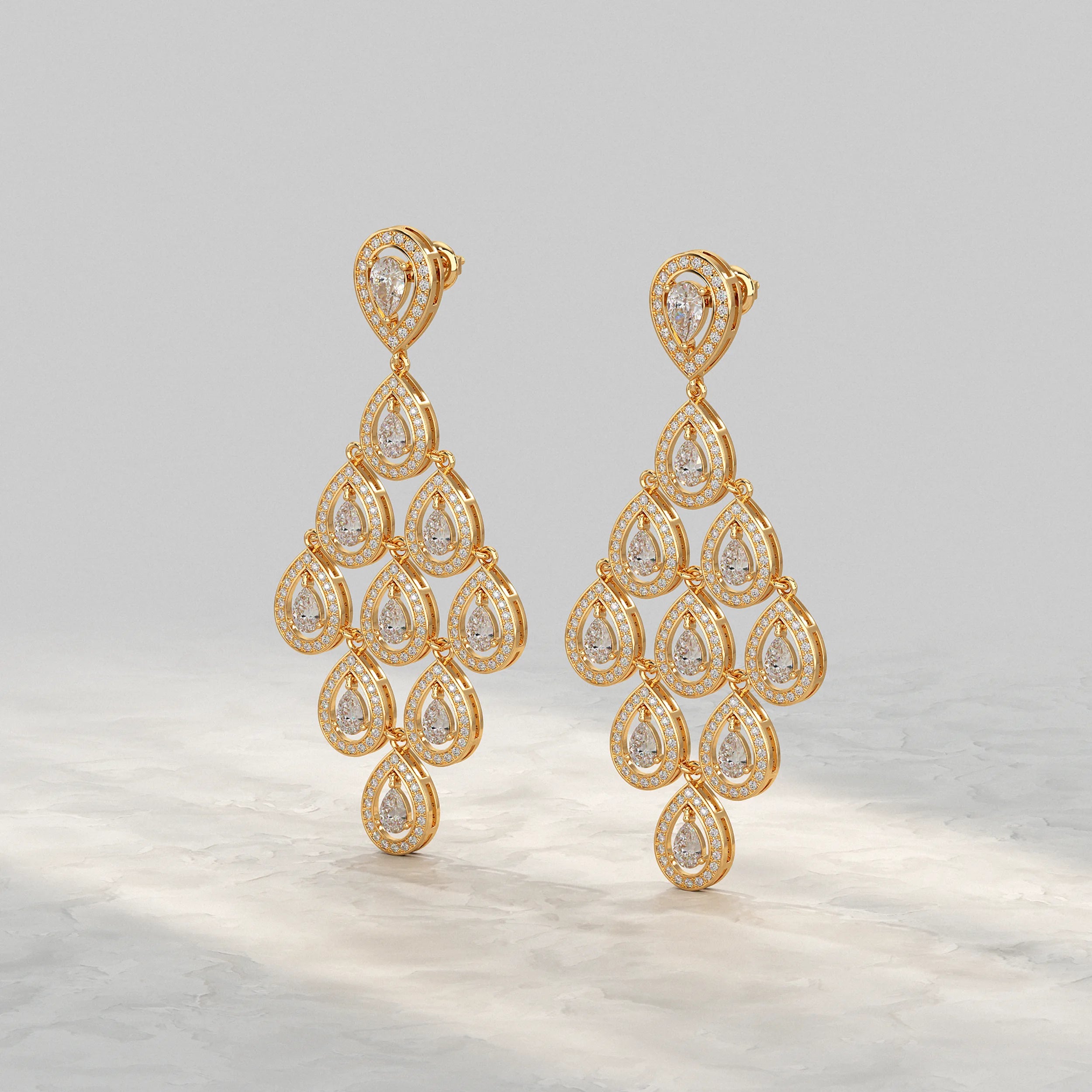Pear Shape Halo Diamond Dangle Chandelier Earrings Earrings