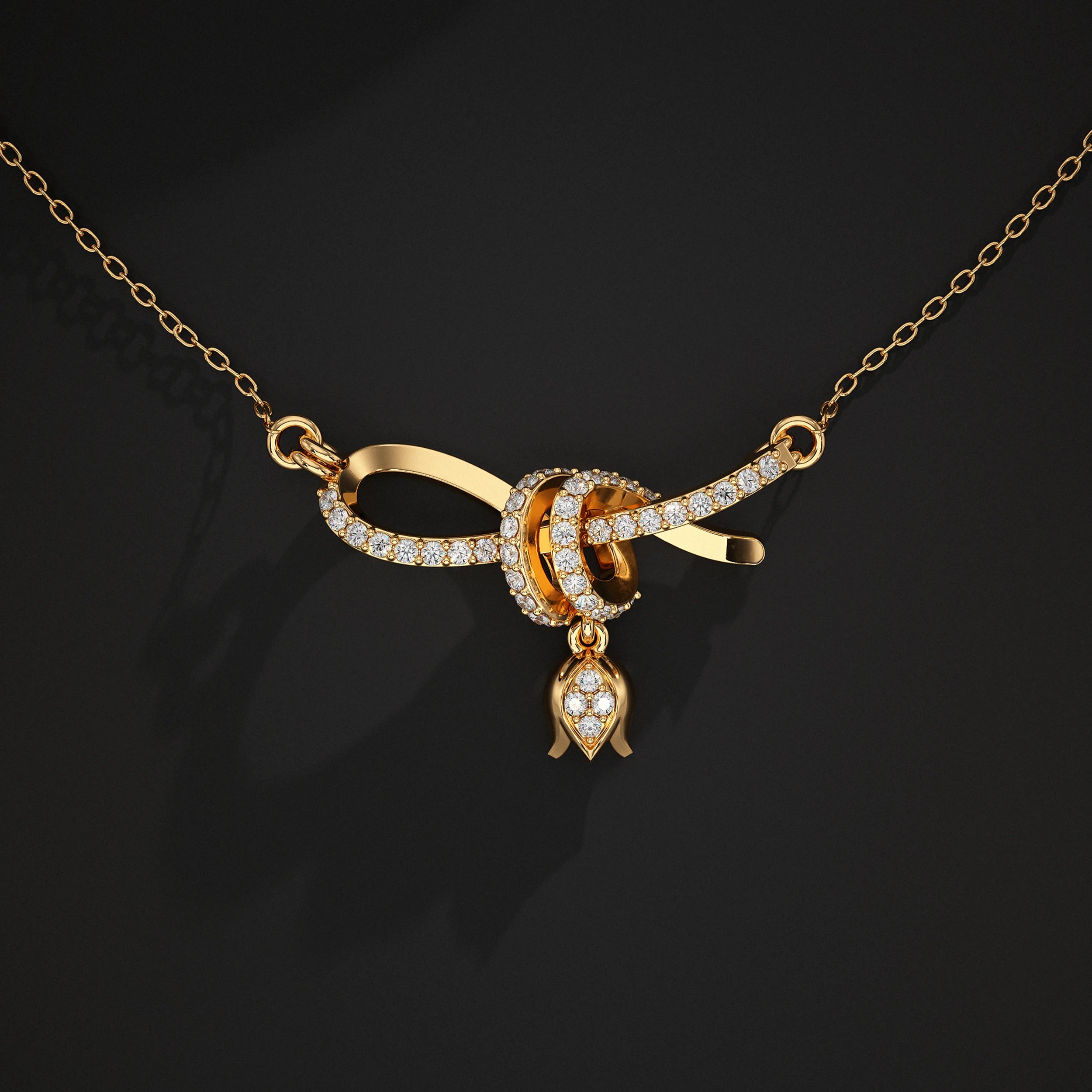 Round Lab Diamond Ribbon Knot Pendant Pendant