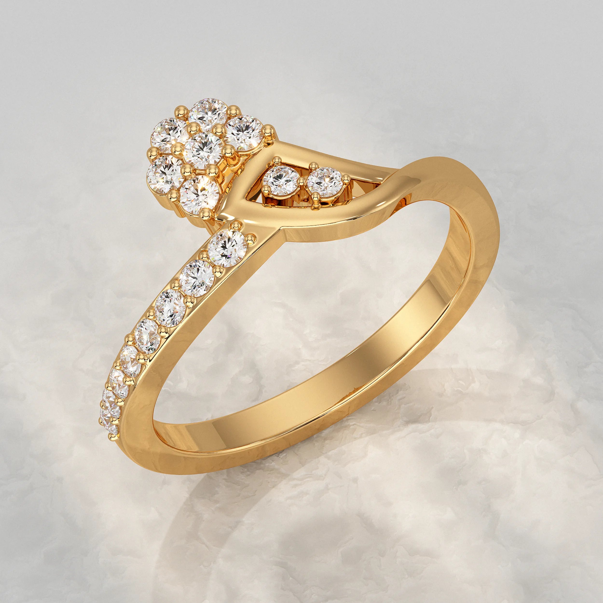 Floral Cluster Crossover Diamond Ring Rings