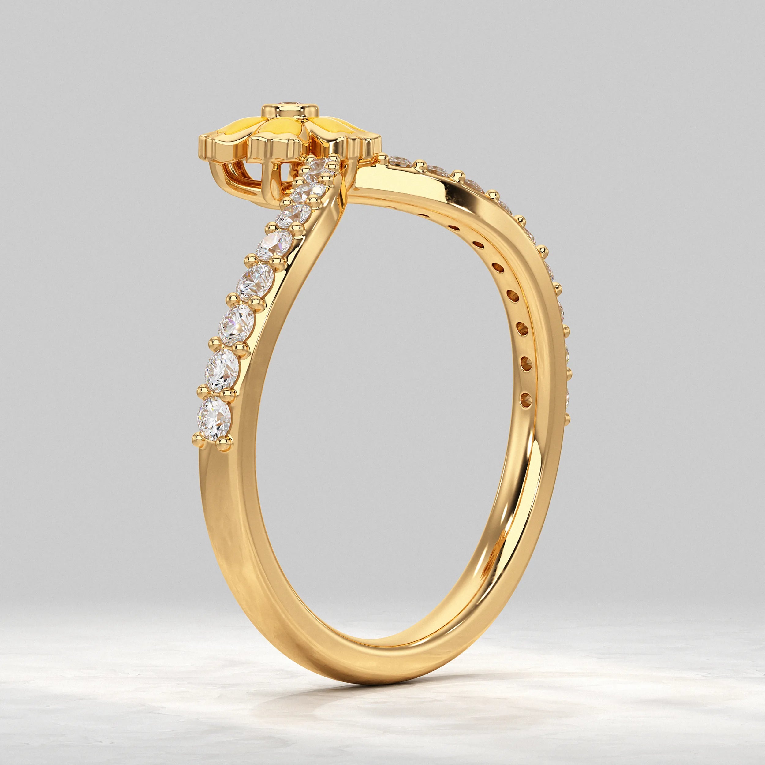 Daisy Flower Curved Wedding Band Rings