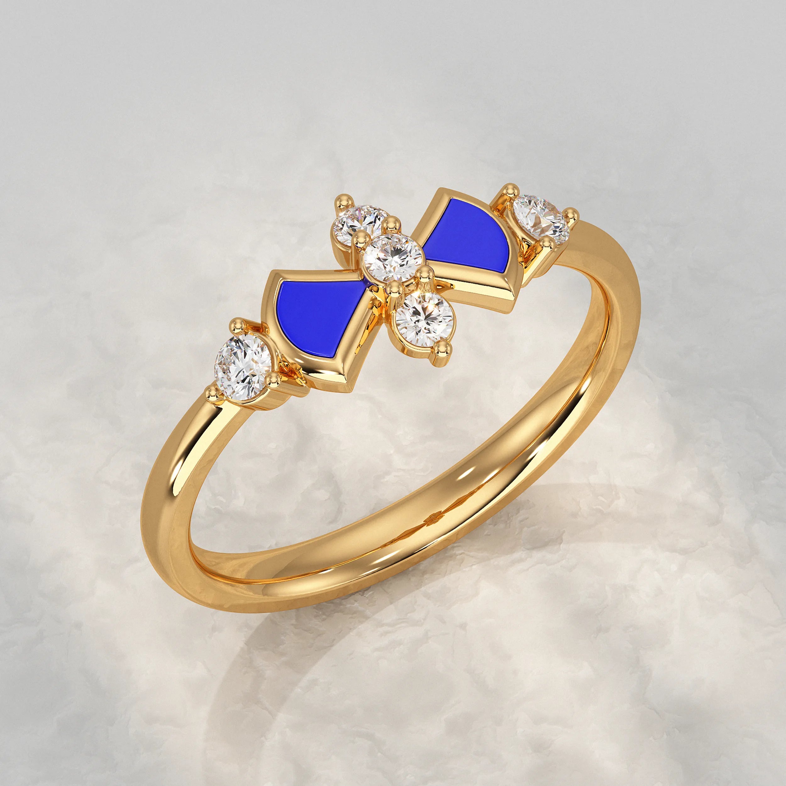Modern Round Diamond Ring with Blue Enamel Accent Rings