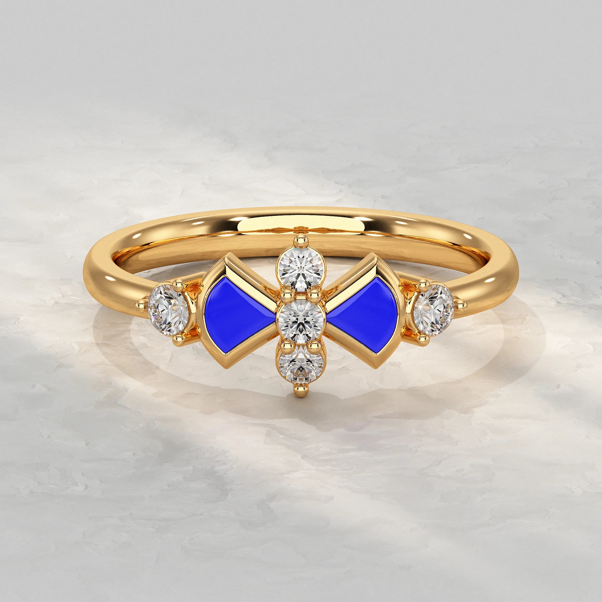 Modern Round Diamond Ring with Blue Enamel Accent Rings