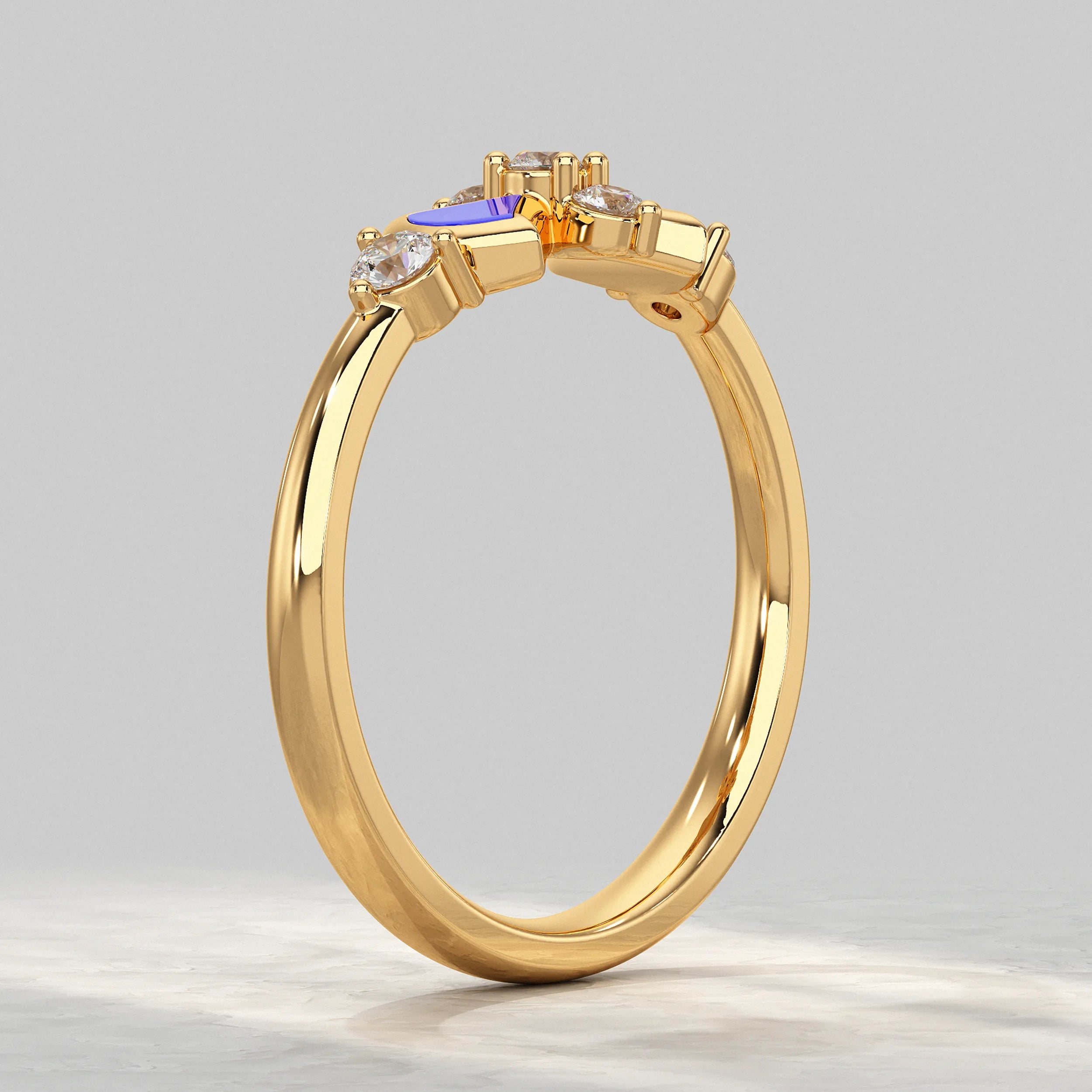 Modern Round Diamond Ring with Blue Enamel Accent Rings