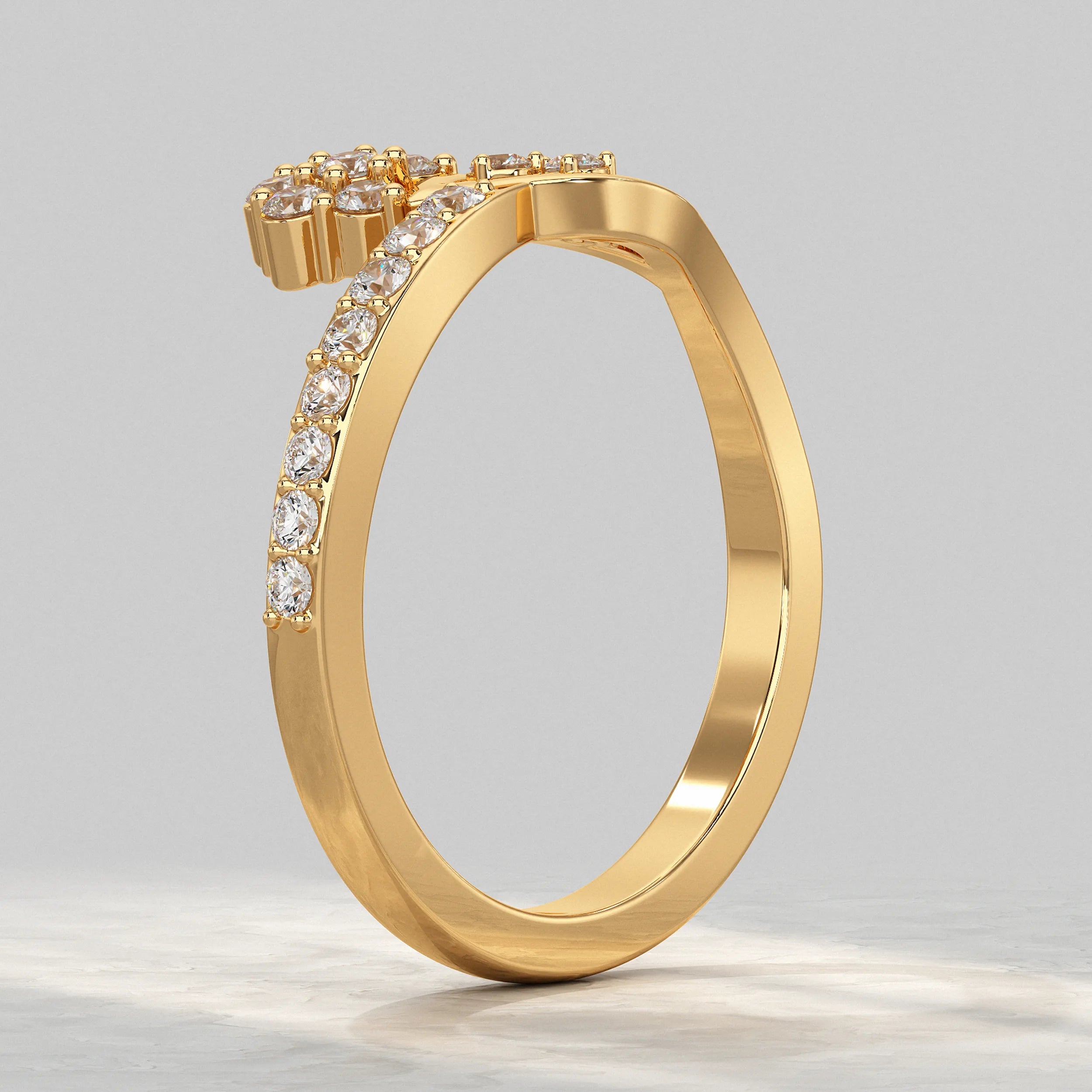 Floral Cluster Crossover Diamond Ring Rings