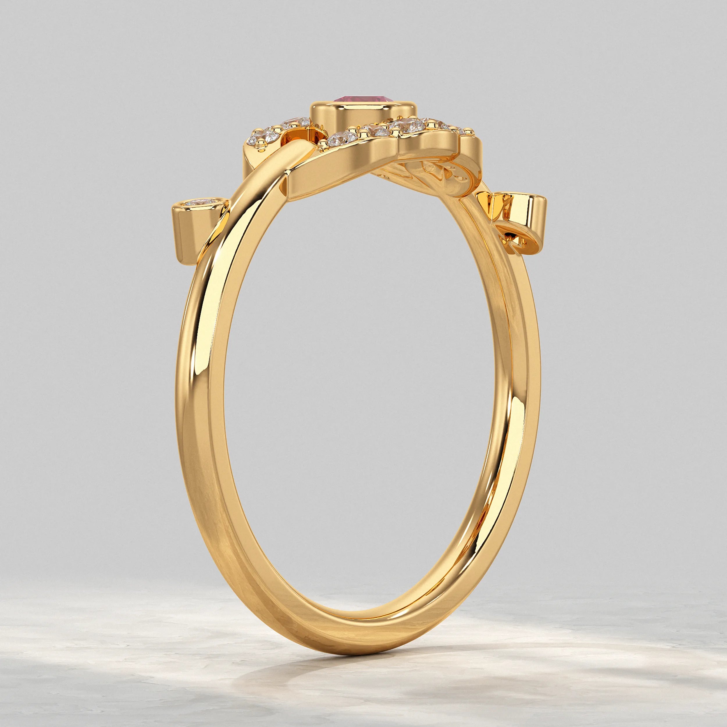 Round Red Gem and Diamond Halo Ring Rings