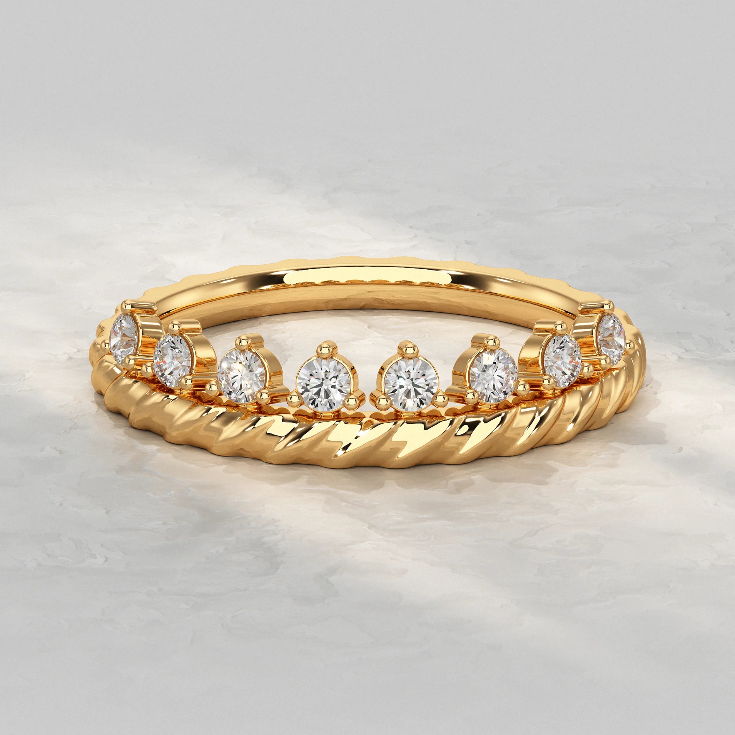 Round Lab Diamond Band with Twisted Design Rings