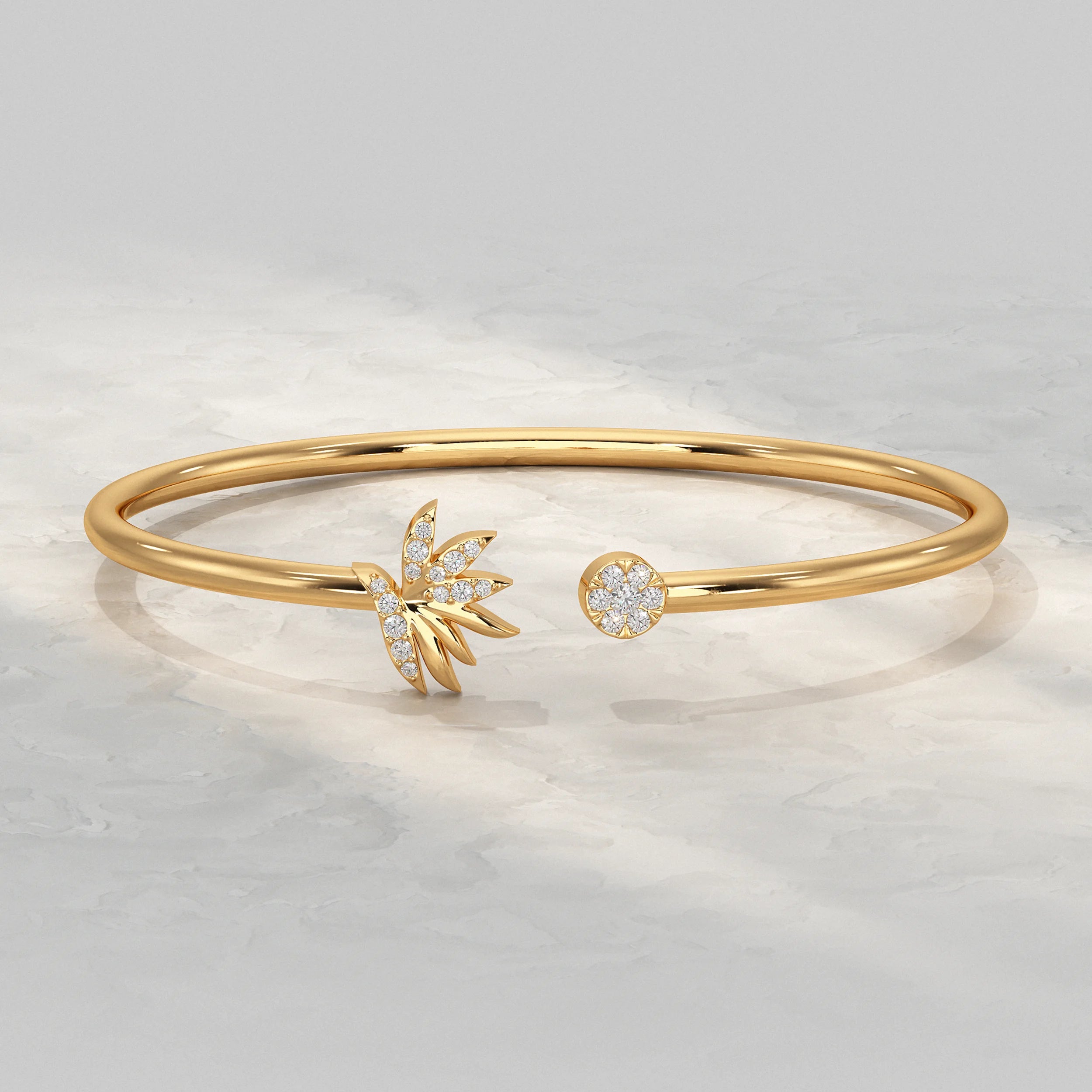 Round Diamond Open Cuff Bangle Bracelet