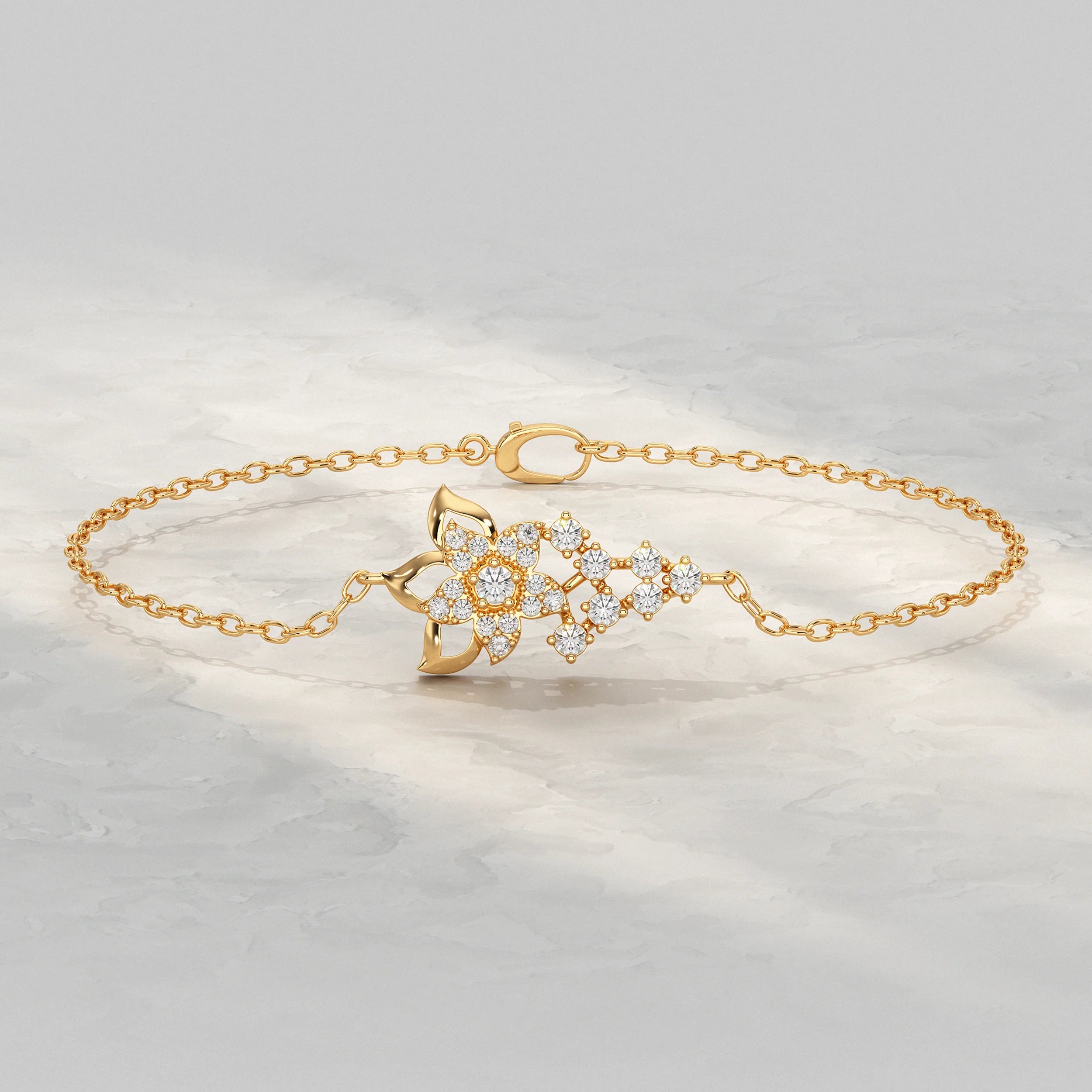 Round Lab Diamond Floral Style Chain Bracelet Bracelet