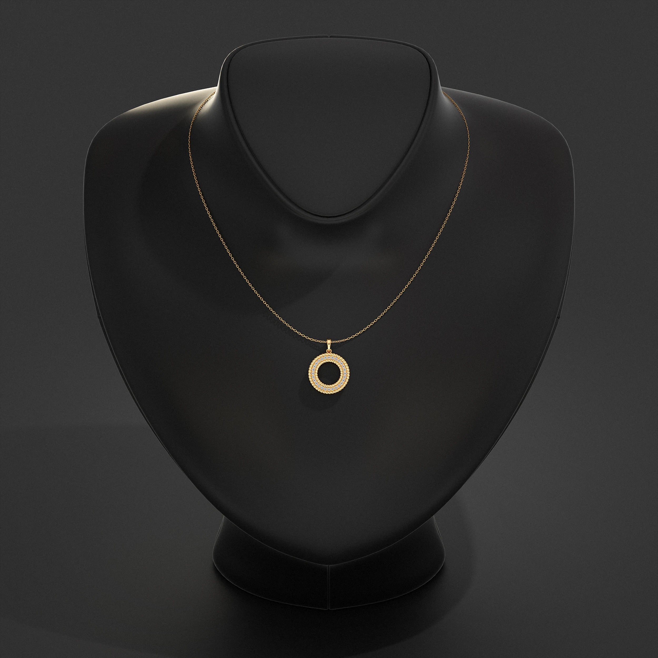 Open Circle Double Border Round Diamond Pendant Pendant
