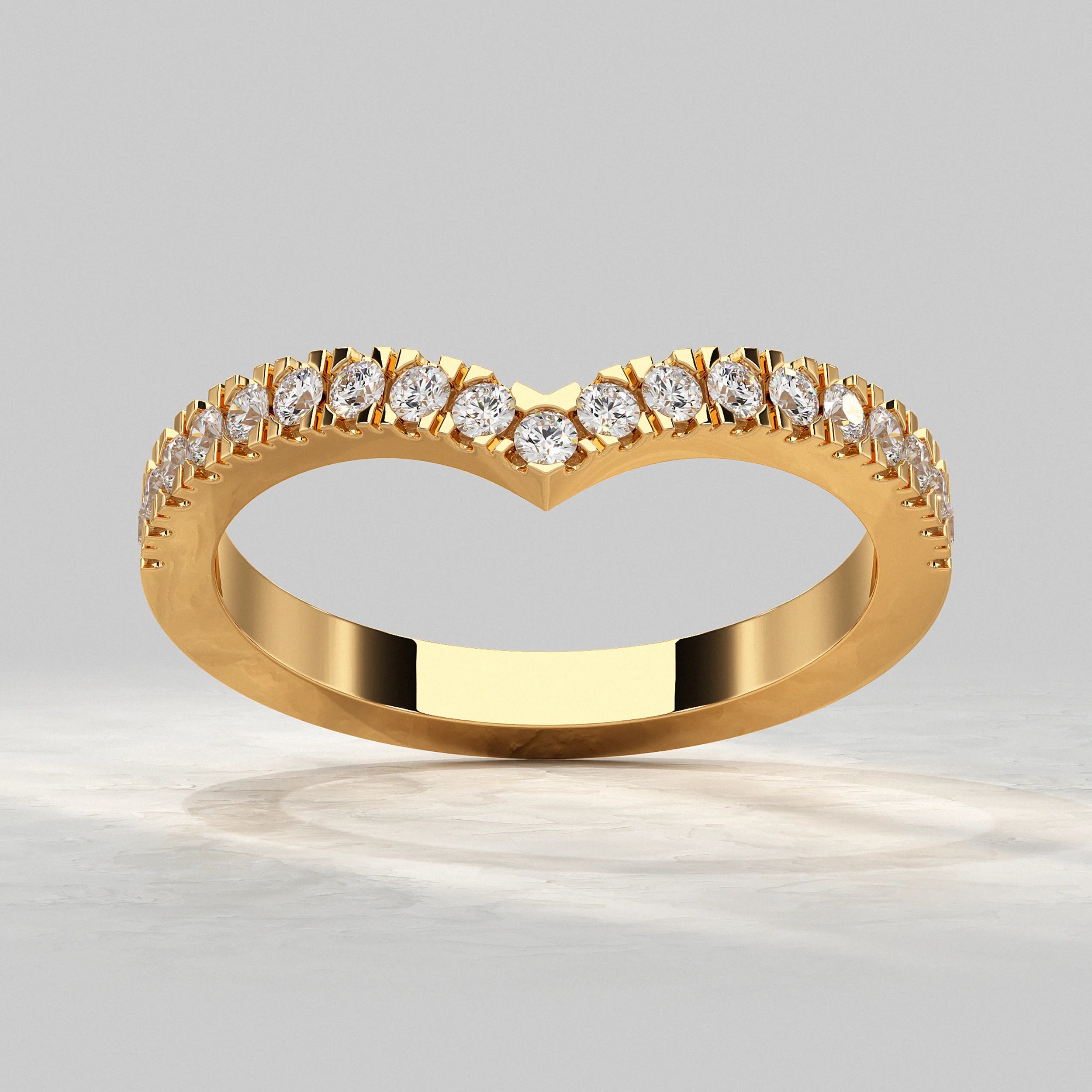 Round Diamond Curved Wedding Band Rings
