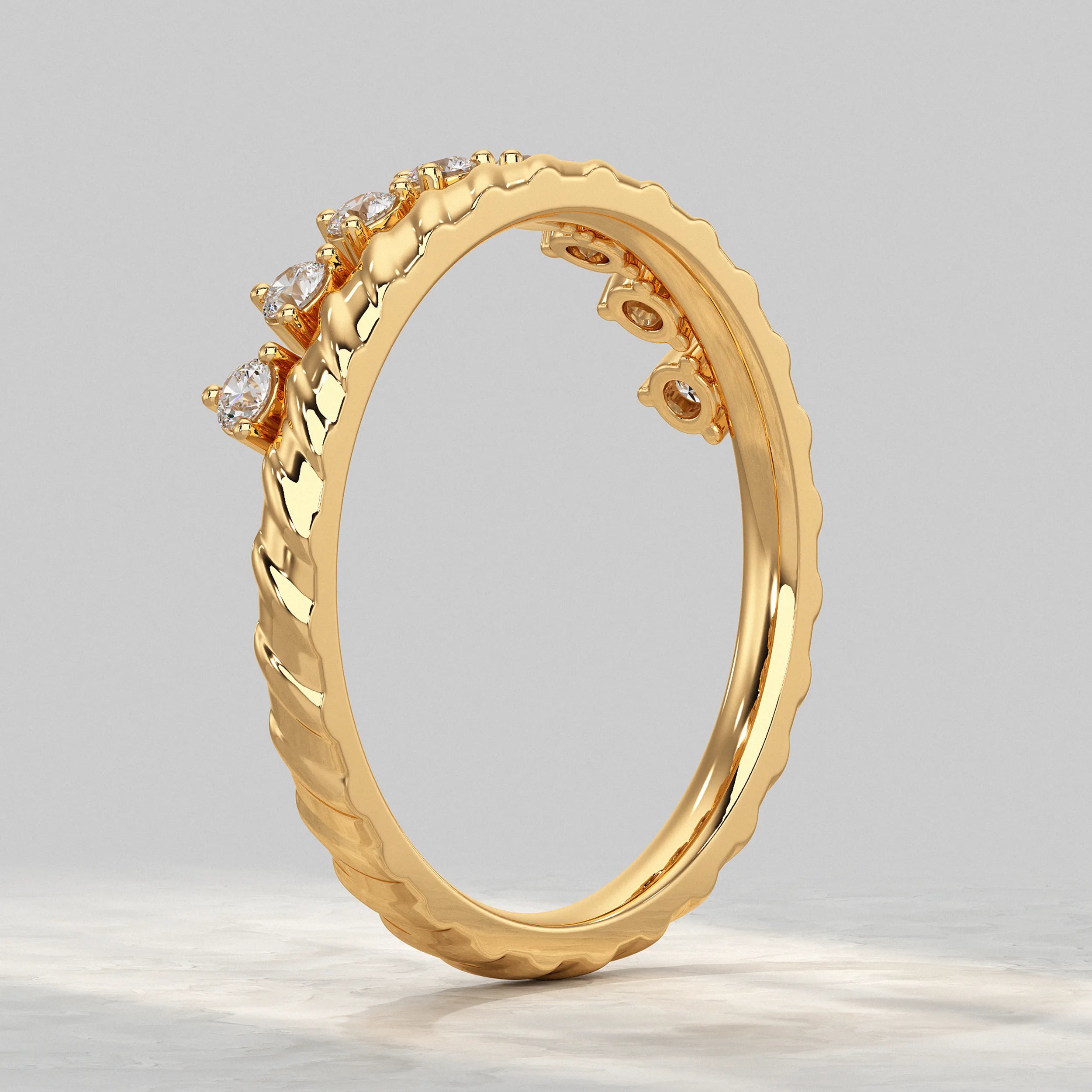 Round Lab Diamond Band with Twisted Design Rings