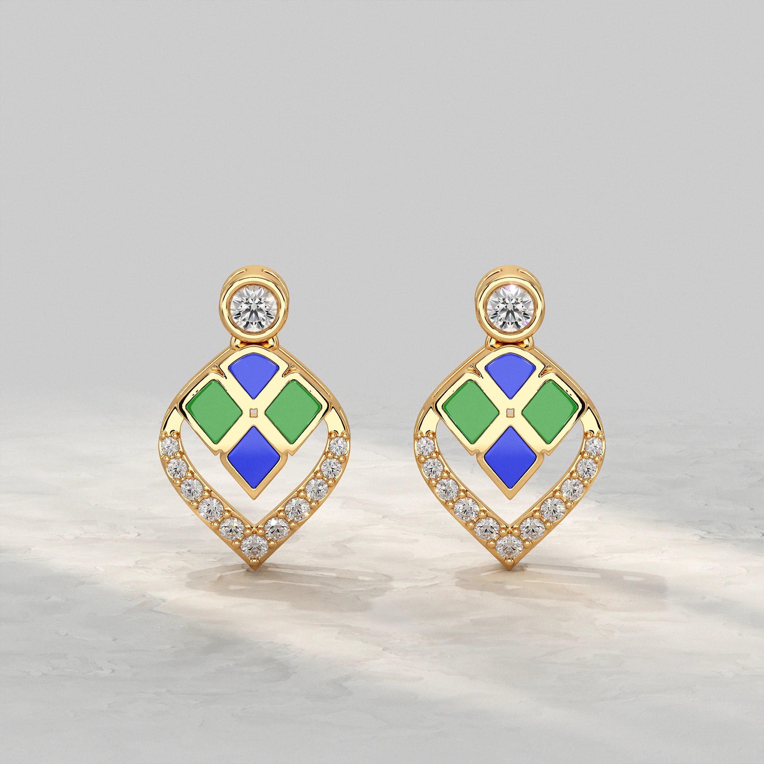 Unique Style Enamel Lab Diamond Stud Earrings