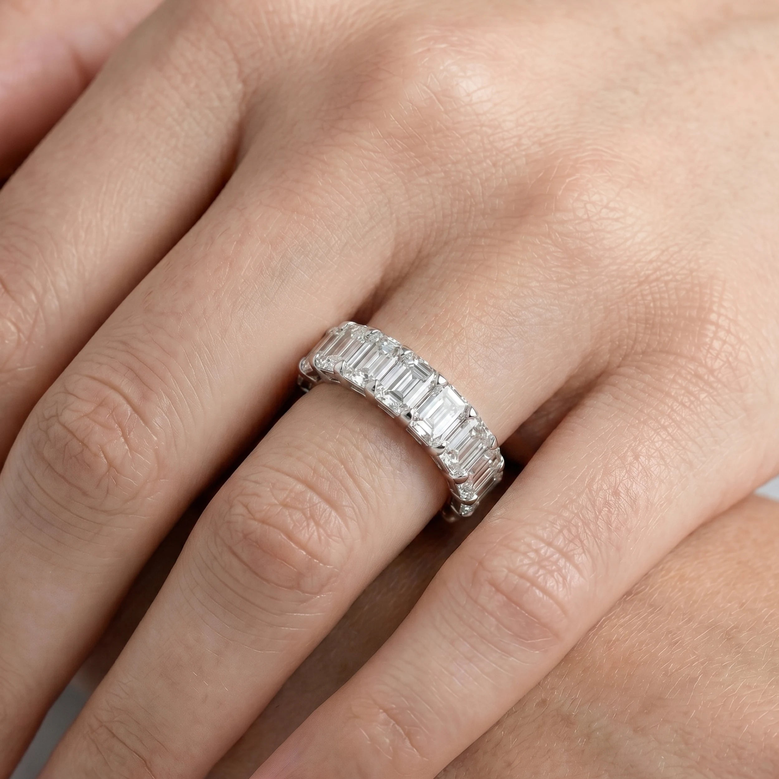 Emerald Cut Lab Diamond Eternity Wedding Band Rings