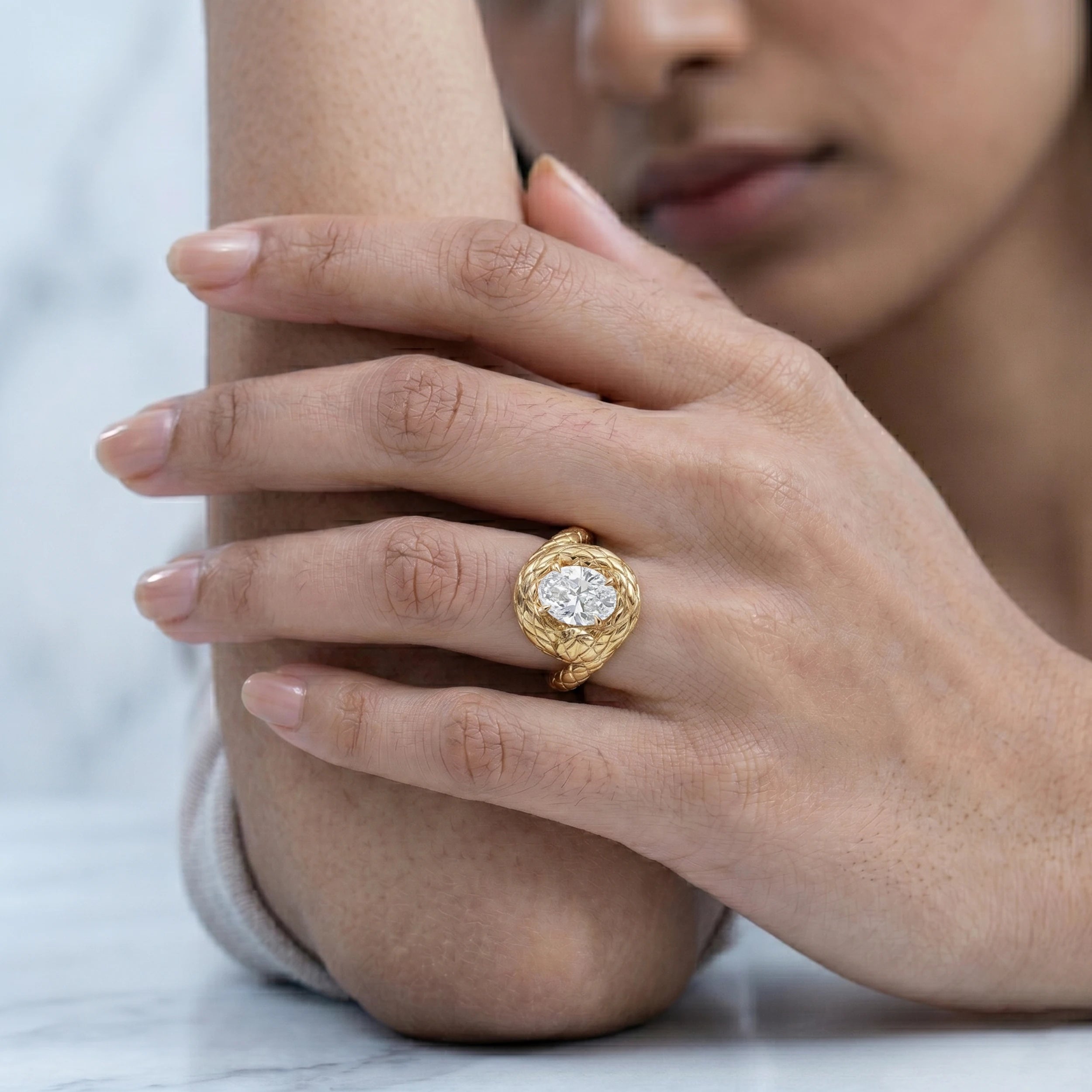 Oval cut lab Diamond snake ring Rings