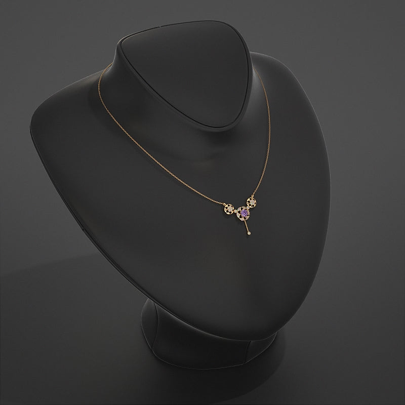 Round Diamond Flower Shape Drop Chain Pendant