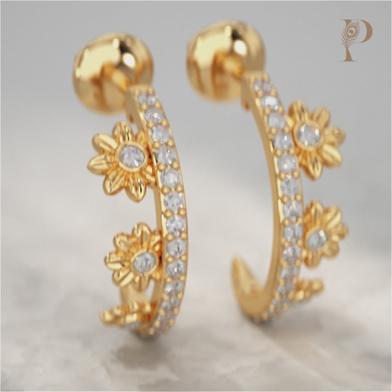 Round Diamond Half Hoop Earrings
